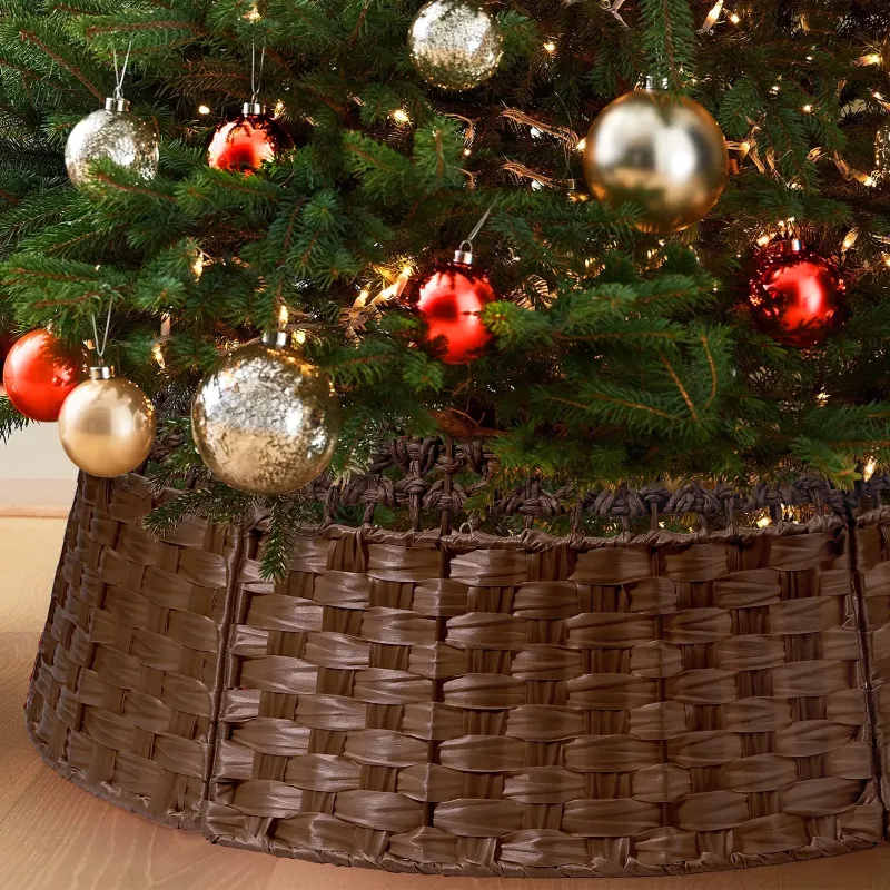 Photo 1 of Ayieyill 26in Christmas Tree Collar, Handmade Woven Tree Collar, Christmas Tree Skirt for Artificial Trees | Wooden | Brown