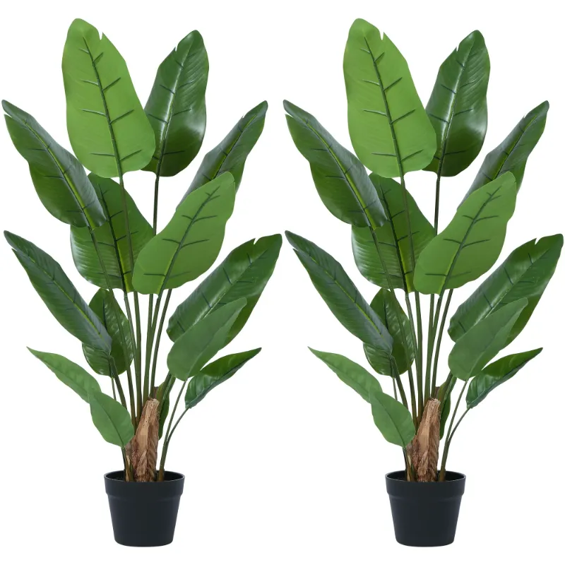Photo 1 of 2 Pack 3 ft Artificial Bird of Paradise Plant, Tall Fake Plants, Fake Tree of 14 Leaves for Indoor, Faux Plants for Office Home Living Room Floor Patio Greening Porch Decor, Set of 2