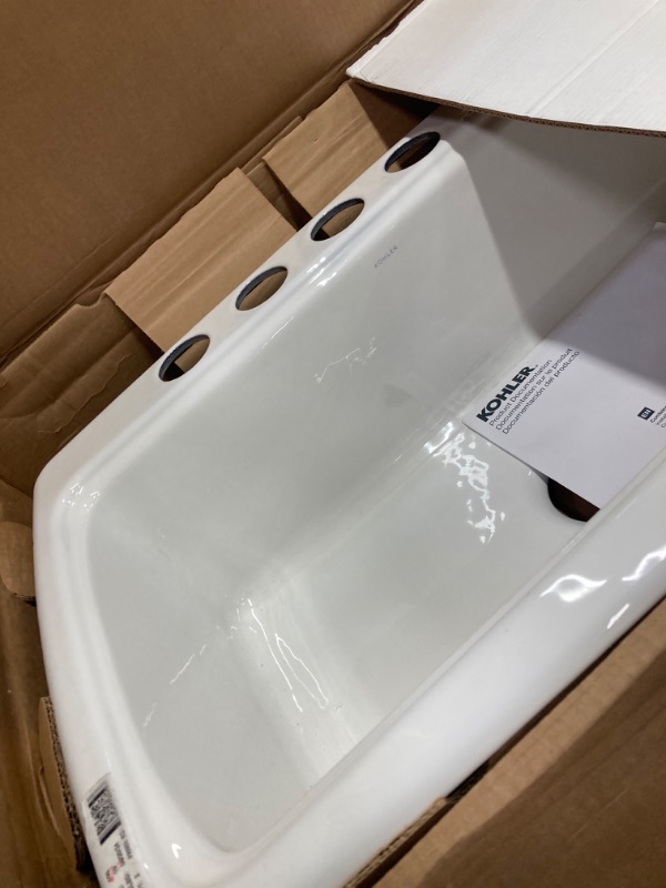 Photo 2 of ***MINOR CHIPS***  KOHLER K-5864-5U-0 Cape Dory 33" Undermount Single Bowl Kitchen Sink, White, 9" Depth, Five oversized faucet holes