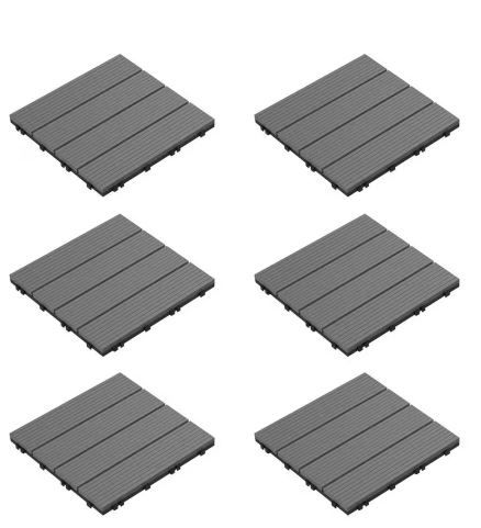 Photo 1 of 12 in. x 12 in. Outdoor Interlocking Slat Polypropylene Patio and Deck Tile Flooring in Dark Gray (Set of 6)