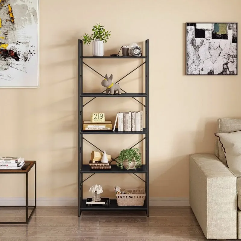 Photo 1 of *** PICTURE IS ONLY FOR REFERENCE*** 5 Tier Shelf Storage Organizer, Modern Book Shelf with Metal Frame for Bedroom, Living Room and Home Office, Black