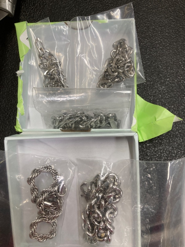 Photo 1 of APSVO 5 Pcs Bracelets for Men Women, Silver Charm Bracelet Stainless Steel Cuban Link Curb Rope Paperclip Figaro Herringbone Chain Bracelets Set Jewelry Gifts 6.5/7/7.5/8.3/9 Inches Chain
