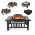 Photo 1 of **MISSING FIRE BOWL**Fire Pits for Outside, 32" Wood Burning Fire Pit Tables with Screen Lid, Poker, BBQ Net, Ice Tray, Food Clip and Cover, Backyard Patio Garden Outdoor Fire Pit/Ice Pit/BBQ Fire Pit, Black
