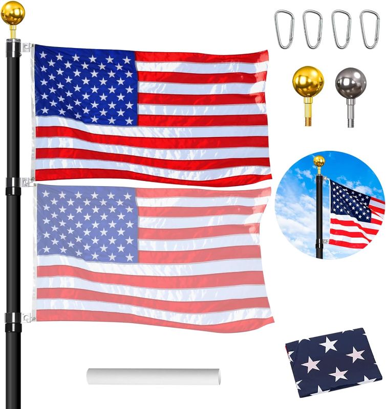 Photo 1 of  GIANTAN 30FT Telescopic Flag Pole Kit, Heavy Duty Aluminum Telescoping Flagpole, Extra thick Outdoor in Ground Flag Poles with 3x5 American Flag for Yard, Residential or Commercial BLACK 