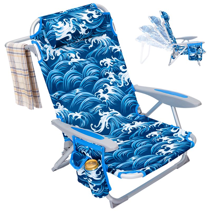 Photo 1 of  4-Position Beach Chair Aluminum Folding Lawn Chair Low Seat Folding Camping Chair for Adult Blue