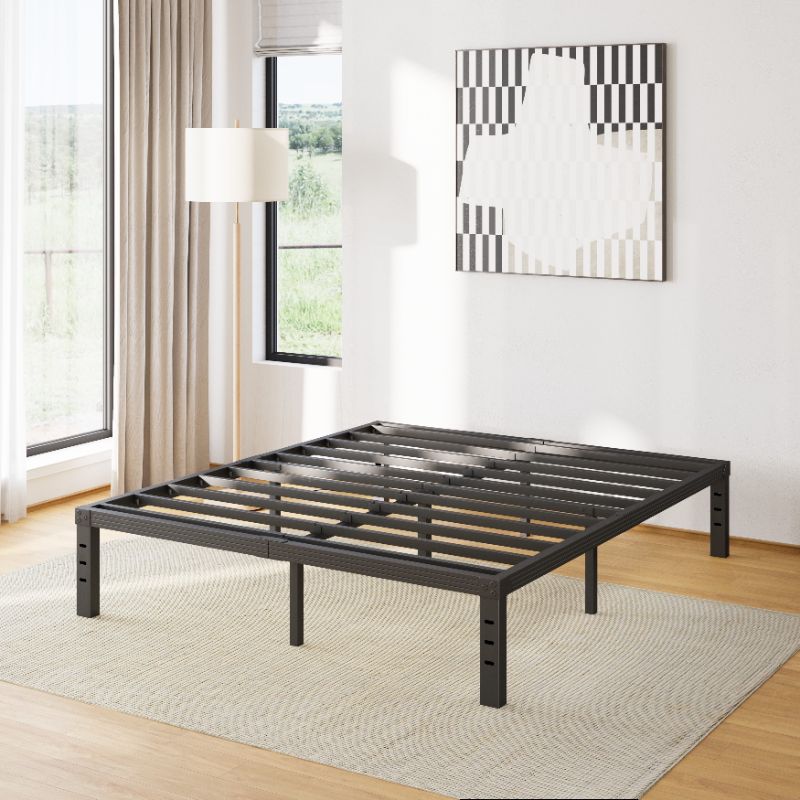 Photo 1 of COMASACH 14 inch Full Bed Frame, Easy Assembly, No Box Spring Needed, Heavy Duty Metal Platform Full Size, Noise Free, Black