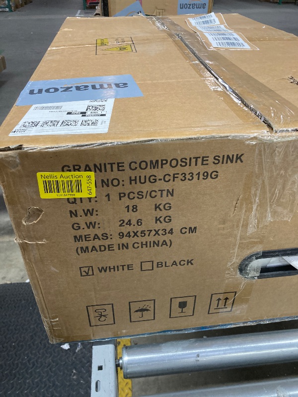 Photo 1 of 33 White Granite Composite Kitchen Sink, Hugsleek Undermount Granite Sink Quartz 33x19 inch Workstation Ledge Under Counter Single Bowl Sinks Basin With Gold Sink Accessories