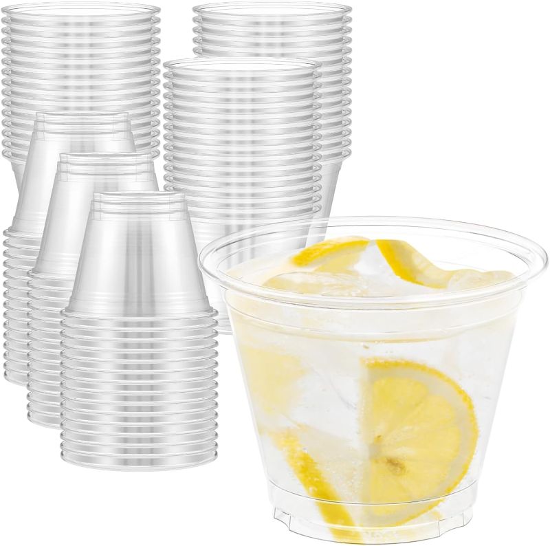 Photo 1 of 100 Pack 9 oz Clear Plastic Cups, Sturdy & Food Safe Disposable Cups, Clear Cups Plastic Cups for Party, Plastic Wine Cups Cocktail Cups Punch Cups
