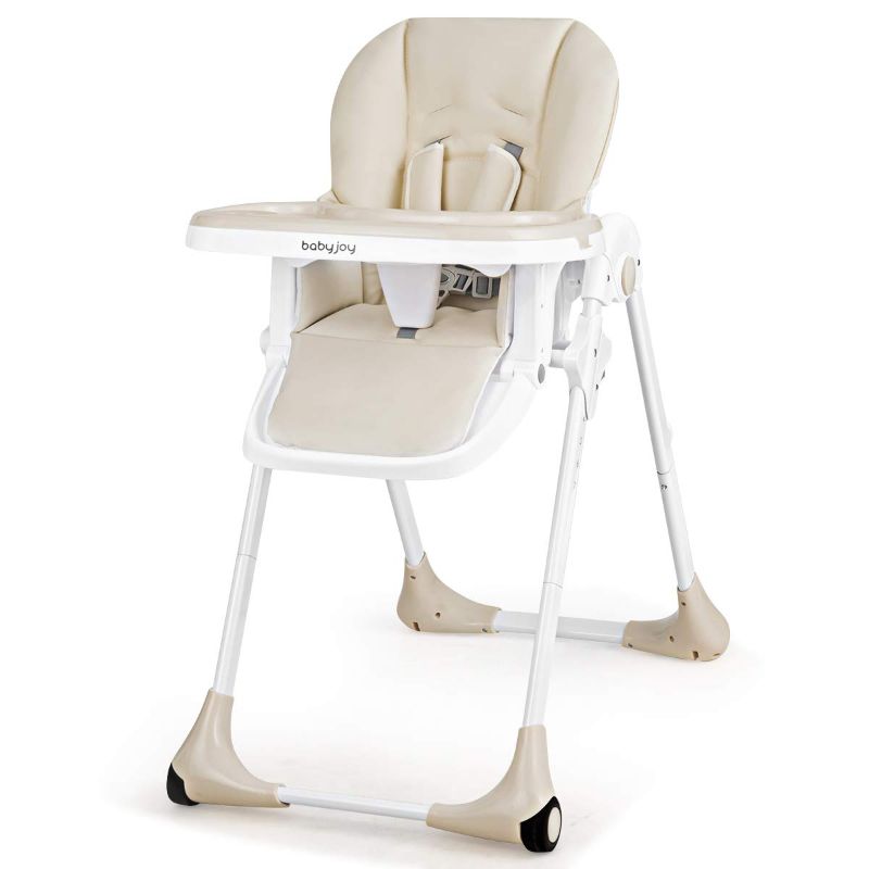 Photo 1 of BABY JOY Convertible High Chair for Babies & Toddlers, Height Adjustable, Grow & Go High Chair w/Recline & Footrest, Removable Double Tray, Portable Baby Dinning Chair with Wheels (Beige)
