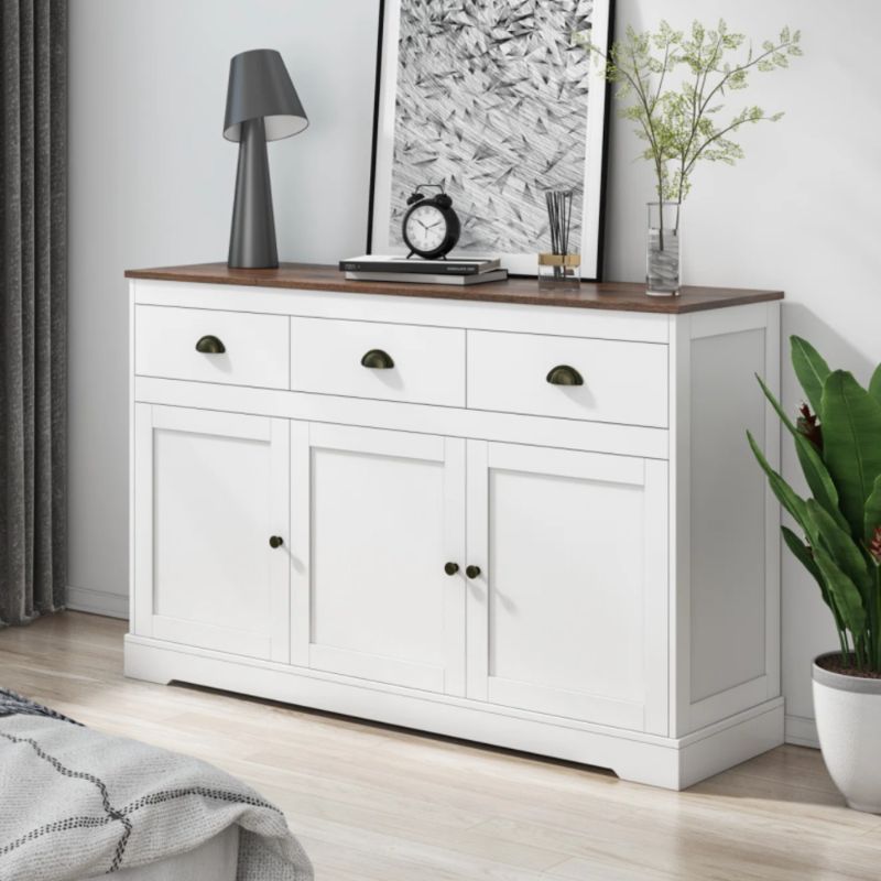 Photo 1 of ***may have minor damage*** Homfa Sideboard Buffet Cabinet with 3 Drawers , 53.54'' W Storage Cabinet with Adjustable Shelves for Kitchen Dining Room, White 
