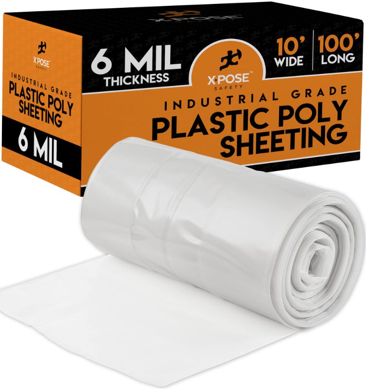 Photo 1 of Clear Poly Sheeting - 10x100 Feet – Heavy Duty, 6 Mil Thick Plastic Tarp Waterproof Vapor and Dust Protective Equipment Cover - Agricultural, Construction and Industrial Use -
