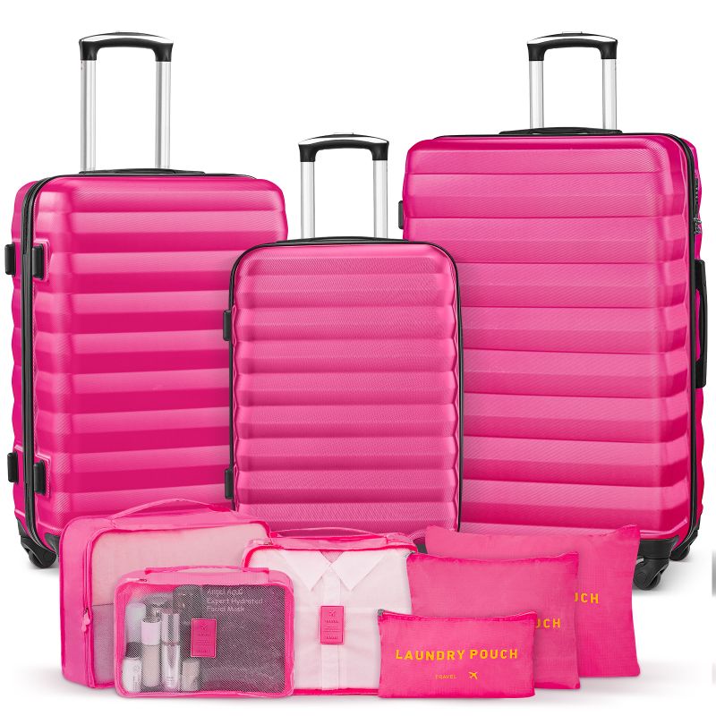 Photo 1 of 3 Piece Luggage Sets with 6 PC Organize Bags Lightweight Suitcases with Spinner Wheels, Rose Red
