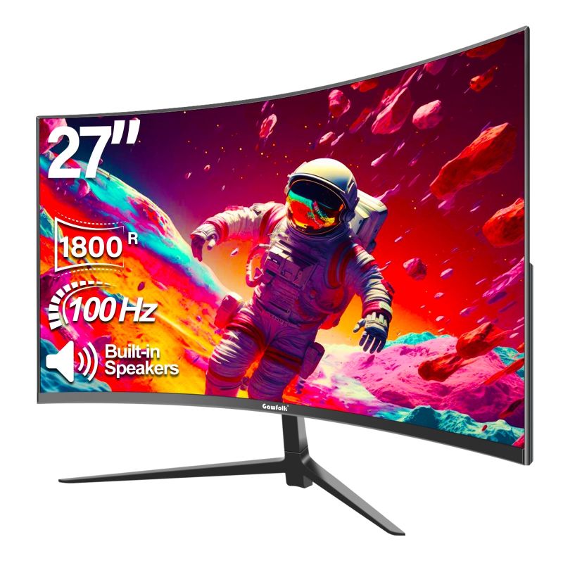 Photo 1 of Gawfolk 27" Curved Monitor – 100Hz Computer Pc Full HD (1080p),1800R Radius, Built-In Speakers, HDMI
