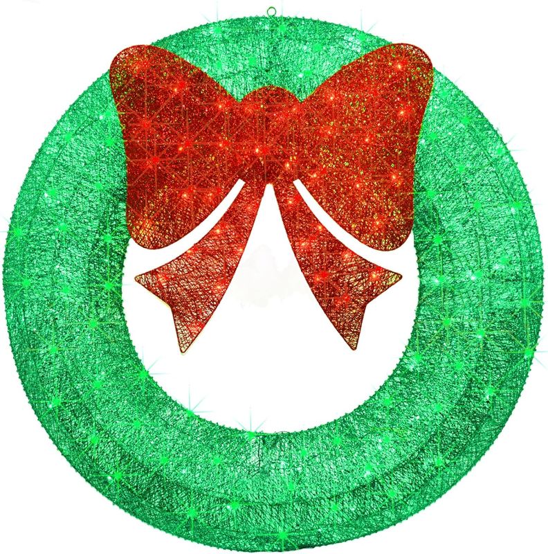 Photo 1 of 48Inch 4FT Large Christmas Wreath - Pre-lit Plug-in Outdoor Christmas Wreaths with LED Lights,Extension Cable, Xmas Decorations for Door Outdoor Indoor Wall Home - Green
