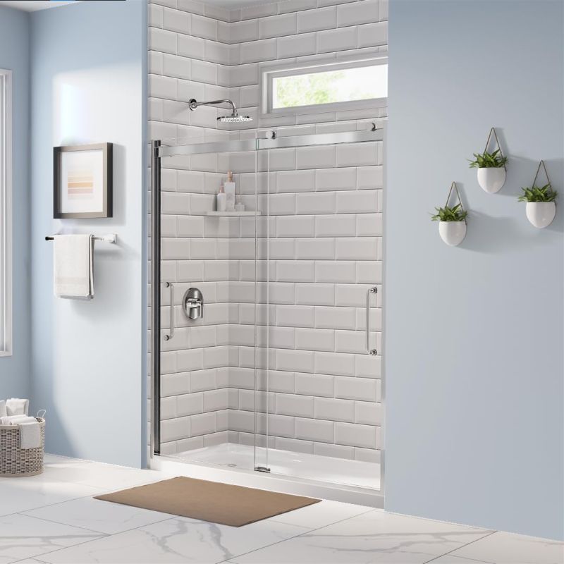 Photo 1 of Basco AREA05A6072XPSV Arelo Sliding Shower Door, 56-60 in. W x 72 in. H, Chrome, 3/8 in. AquaGlideXP Clear Glass