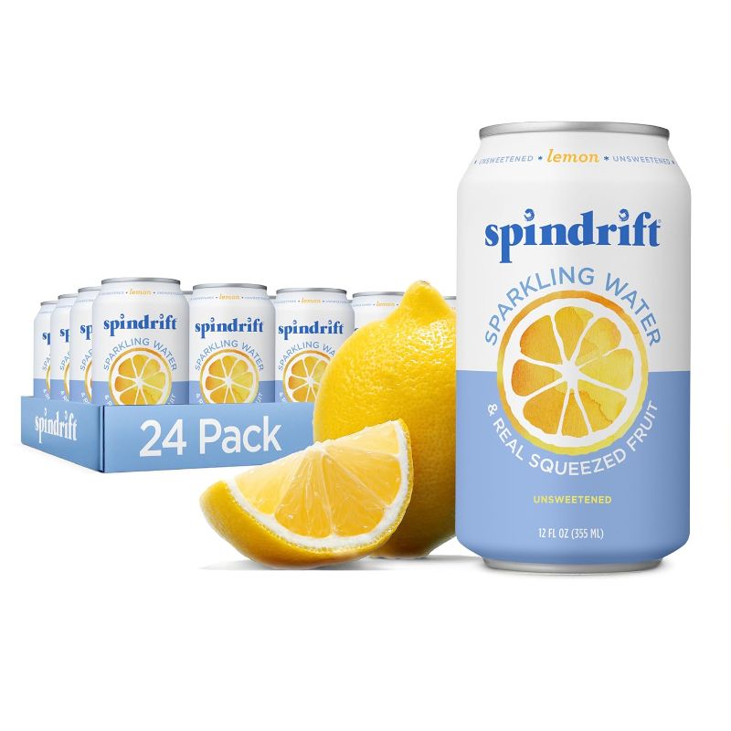 Photo 1 of Spindrift Sparkling Water, Lemon Flavored, Made with Real Squeezed Fruit, 12 Fl Oz Cans, Pack of 24 (Only 3 Calories per Can)