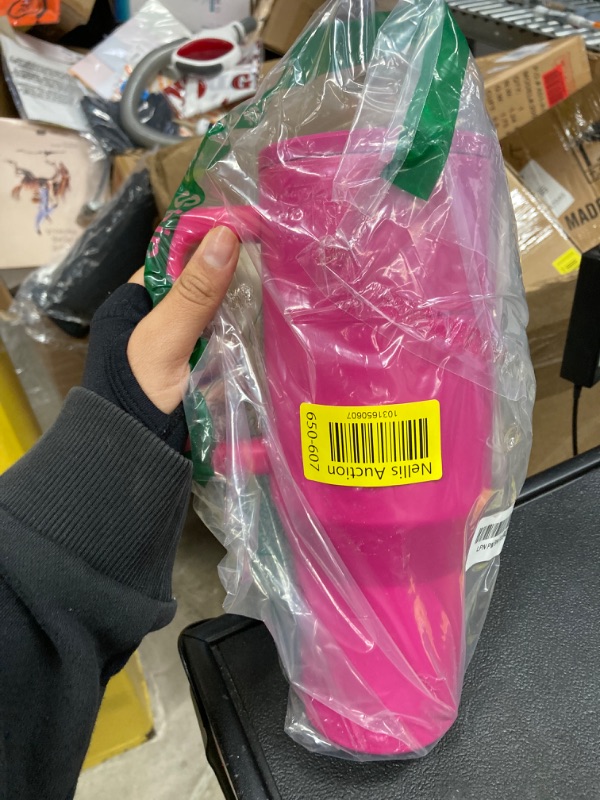 Photo 1 of 40 oz Tumbler with Handle Flip Straw | Rubber Base Straw | 100% Leak Resistant Water Bottle | Insulated Cup Reusable Stainless Steel Water Bottle Travel Mug (Magenta, 40oz)