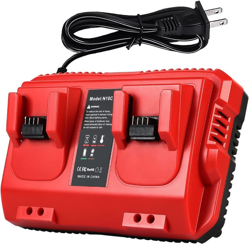 Photo 1 of 18V Rapid Charger Replacement for Milwaukee M18 Battery Charger Station 2Ports 48-59-1802 48-59-1812 Compatible with M-18 48-11-1850 48-11-1840 48-11-30 48-11-20
