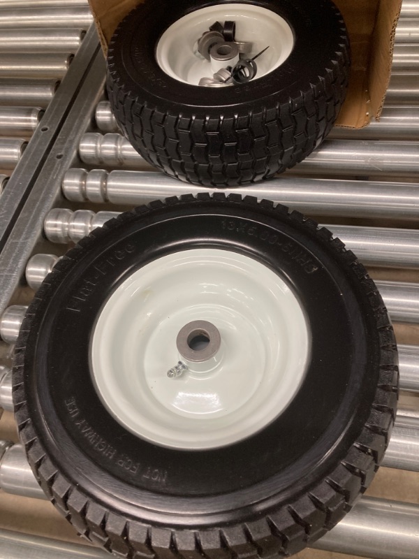 Photo 1 of 2-Pack 13x5.00-6 Front Tire and Wheel Assembly For Riding Lawnmower with 3"-6"Centered Hub,3/4'' or 5/8''Sintered iron Bushing.Turf Tread. (13 x 5.00-6 Flat Free,Turf Tread)