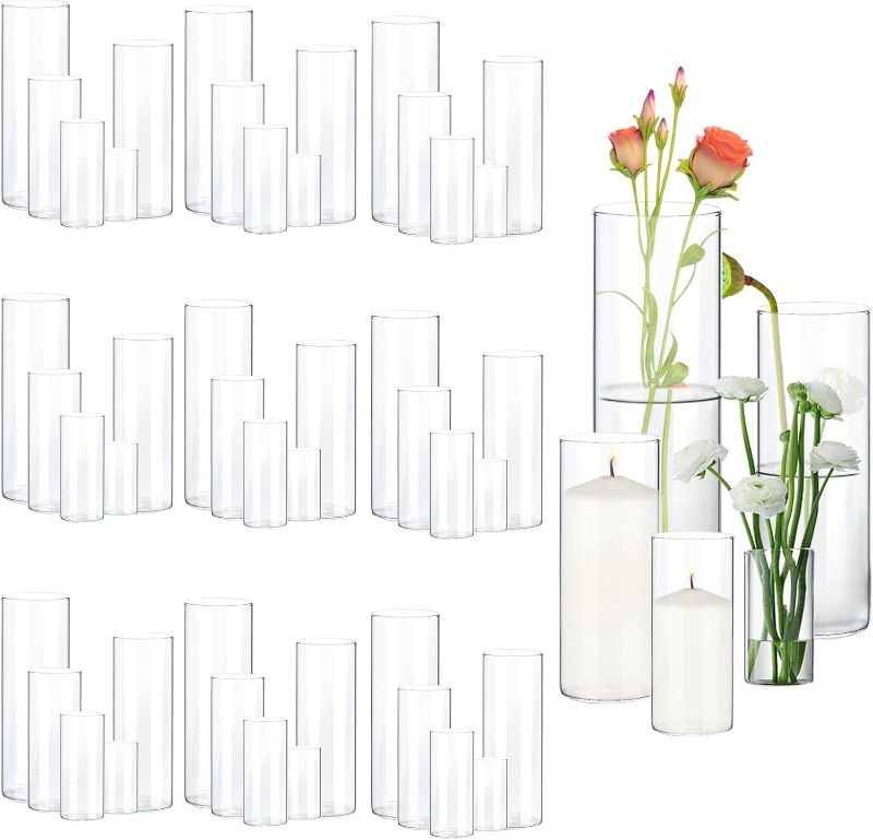 Photo 1 of 45 Pack Cylinder Vases Set, Clear Glass Vases for Centerpieces, 4,6,8,10,12 Inch Tall Flower Vase for Home Decor, Flower Vase for Table Decorative & Hurricane Floating Candle Holders