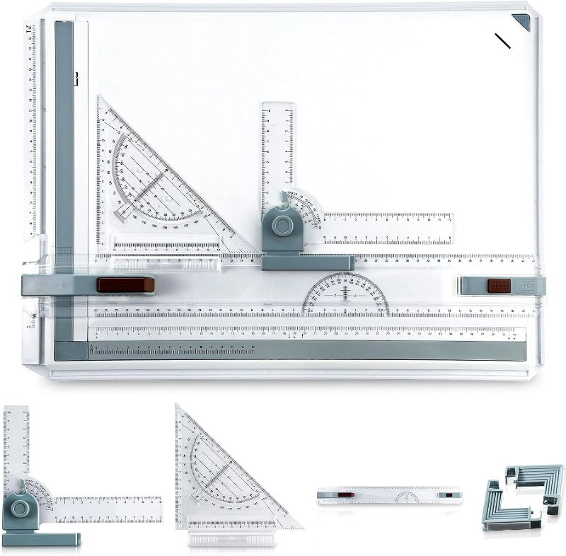 Photo 1 of A3 Portable Drawing Board, Multi-Function Metric Drafting Table with Clear Rule Parallel Motion and Angle Adjustable Measuring System