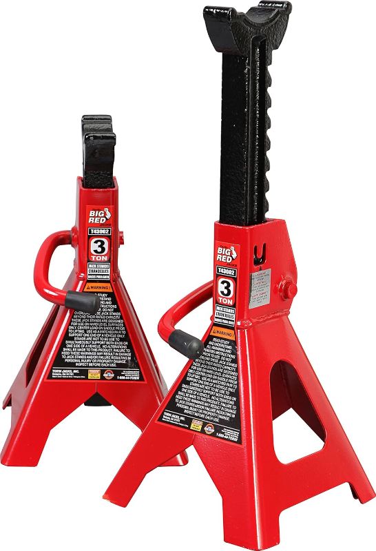 Photo 1 of BIG RED T43202 Torin Heavy Duty Steel Jack Stands: 3 Ton (6,000 lb) Capacity Car Lifting Stand,1 Pair (Not Suitable for SUV,Truck)