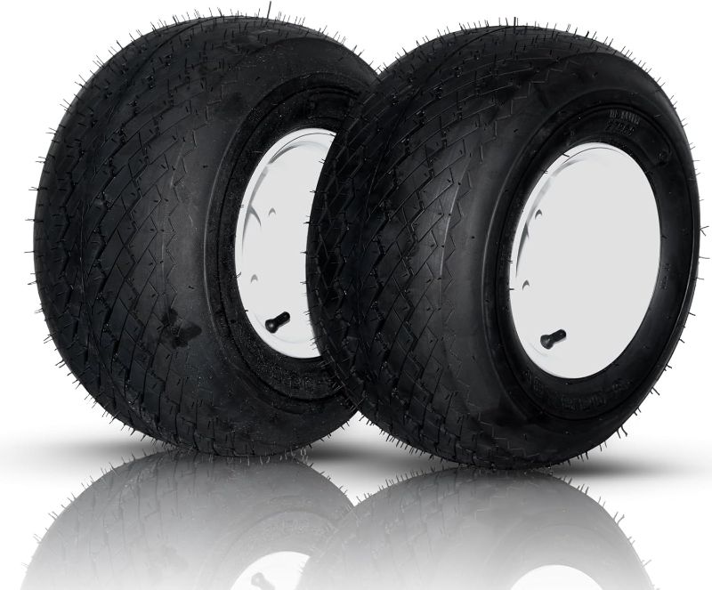 Photo 3 of (2-Pack) 18” Tubeless Tires On Rims - 18x8.5-8 Tire and Wheel Assemblies - 4-Lug 4” Center - 2.83” Center Bore - Load Range B Max Tire Weight of 815 Lbs - Compatible with Alumacraft Boat Trailers