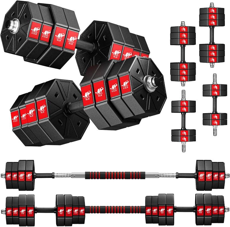 Photo 3 of Adjustable Weights Dumbbells Set, 44Lbs 66Lbs 88Lbs 3 in 1 Adjustable Weights Dumbbells Barbell Set, Home Fitness Weight Set Gym Workout Exercise Training with Connecting Rod for Men Women