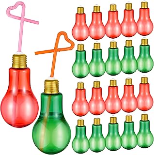 Photo 3 of 
Panitay 20 Pcs 200ml Light Bulb Cup with Straw Lids Christmas 6.8 oz Plastic Red Green Light Bulb Bottles Containers Christmas Party Supplies Juice Water Drink Cup for Juice Drinks Beer Cocktail