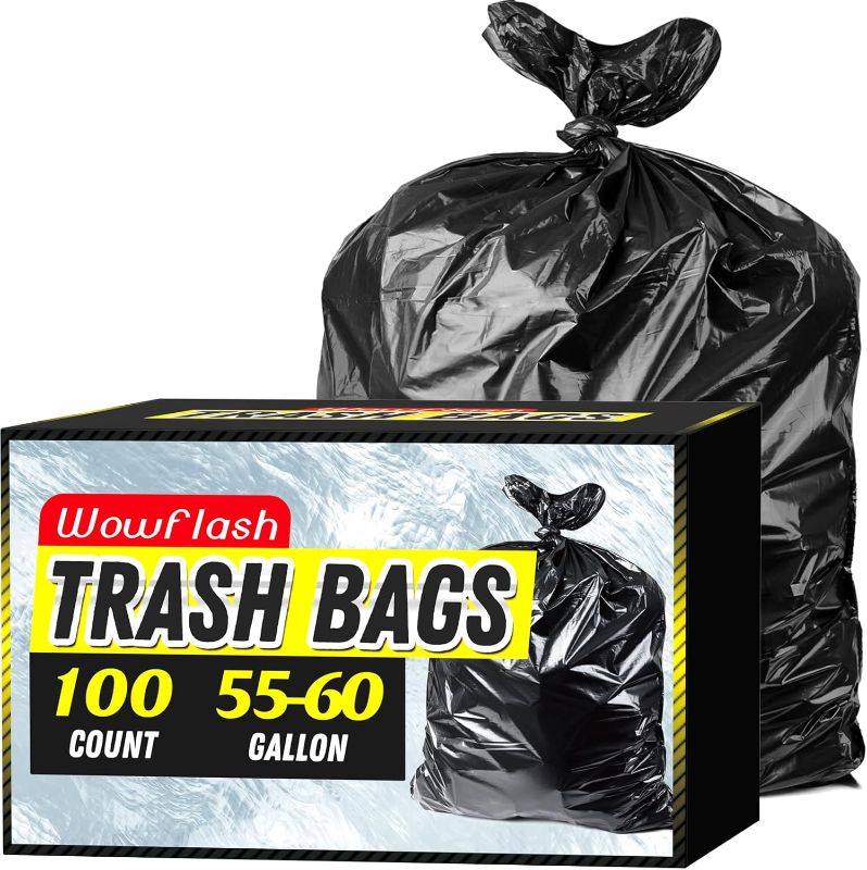 Photo 3 of 55-60 Gallon Trash Bags Heavy Duty - Bulk 150 Pack Large Garbage Bags - Big Black Commercial Trash Can Liners - Made In USA