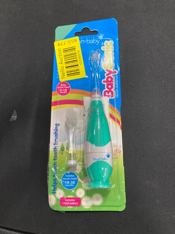 Photo 2 of brush-baby BabySonic Infant and Toddler Electric Toothbrush for Ages 0-3 Years - Smart LED Timer and Gentle Vibration Provide a Fun Brushing Experience - Includes 2 Sensitive Brush Heads (Teal)