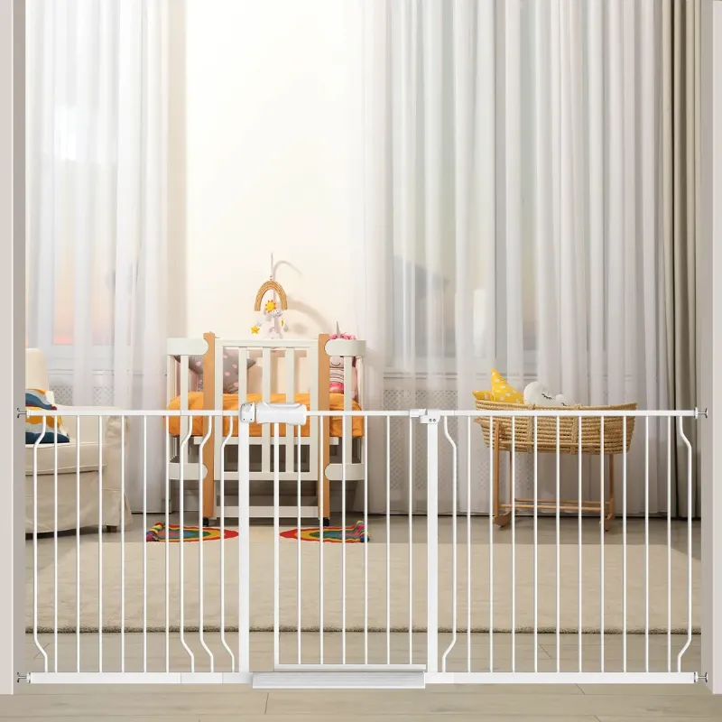 Photo 1 of Fairy Baby Extra Wide Baby Safety Gate 76.02"-86.02", Pressure Mounted Child Gate in White Metal

