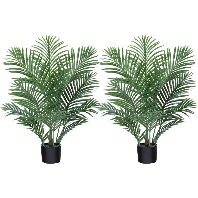 Photo 1 of 2 Pack 3 Feet Fake Majesty Palm Plant Artificial Majestic Palm Faux Ravenea Rivularis in Pot for Indoor Outdoor Home Office Store, Great Housewarming Gift, Set of 2
