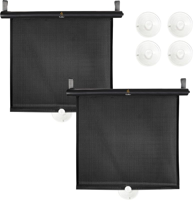 Photo 1 of EcoNour Car Window Shades for Baby (2 Pack) | Retractable Shade for Car Side Window | Window Sun Shades with Suction Cups | Large Clips for Durability | Baby Car Travel Accessories (18" x 17")
