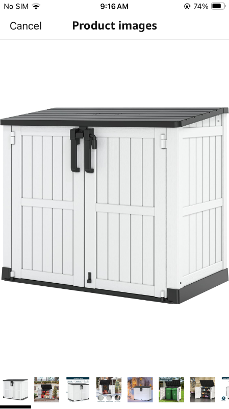 Photo 1 of  Resin Storage Shed 36 Cu. Ft. Garden Horizontal Storage Extra Large Capacity Weather Resistant Storage Box, Lockable Resin Waterproof Shed for Garbage Cans, Garden Tools