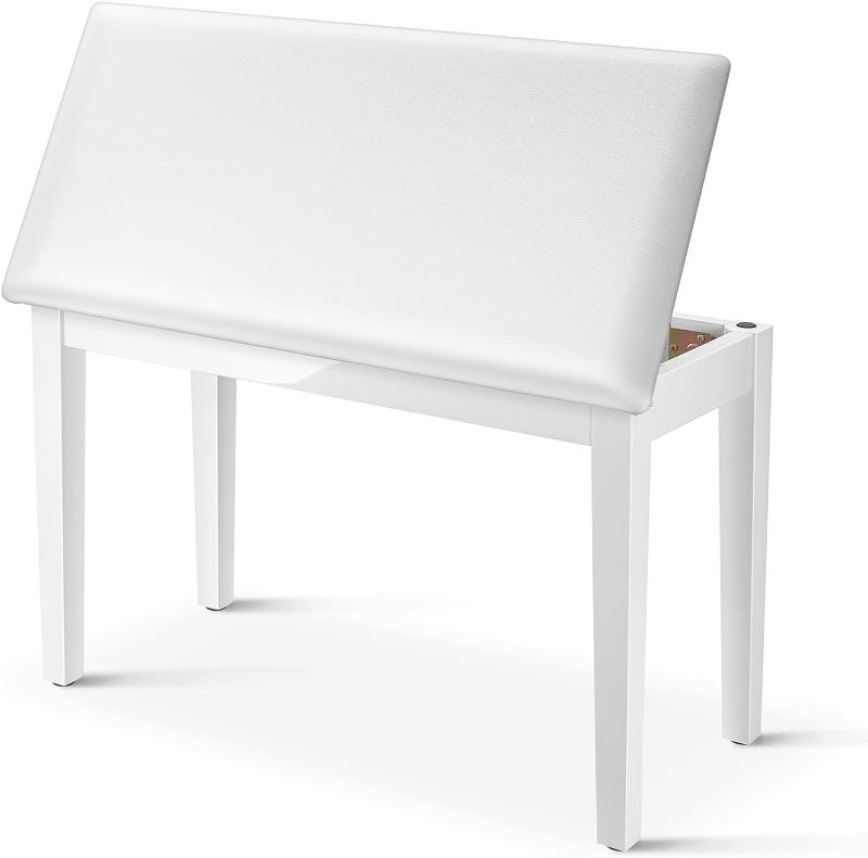 Photo 1 of 
Donner Duet Piano Bench with Storage, Solid Wooden Keyboard Bench Piano Bookcase Stool Chair Seat with High-Density Sponges Padded Cushion, White