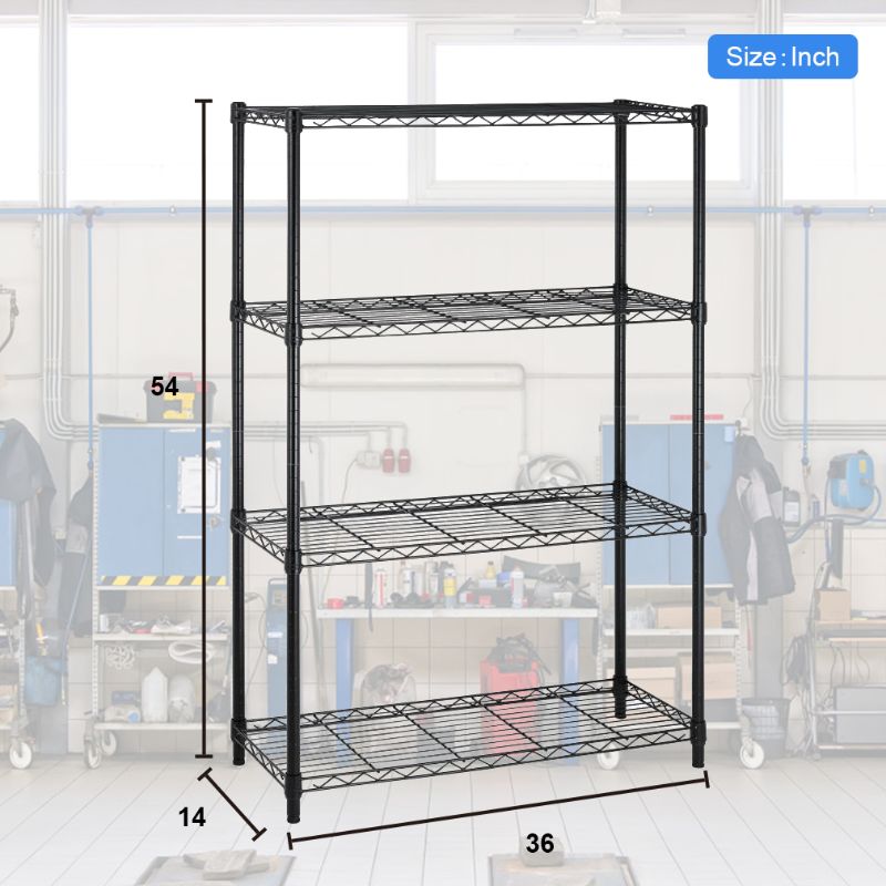 Photo 1 of BestOffice 4 Shelf Wire Shelving Unit Garage NSF Wire Shelf Metal Storage Shelves Heavy Duty Height Adjustable for 1000 lbs Capacity Black