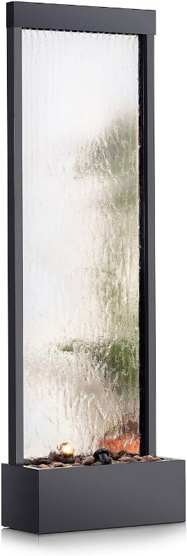 Photo 1 of Alpine Corporation Mirror Waterfall Fountain with Stones and Lights - Zen Indoor/Outdoor Decor for Office, Living Room, Patio, Entryway - 72 Inches