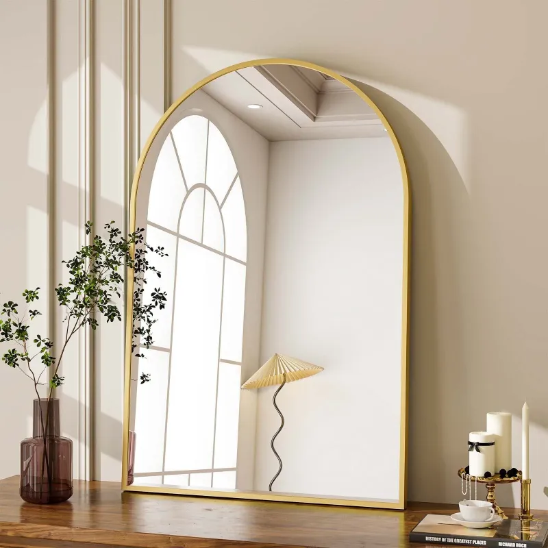 Photo 1 of BEAUTYPEAK 24"x 36" Bathroom Mirror Wall Vanity Arched Mirror, Gold
