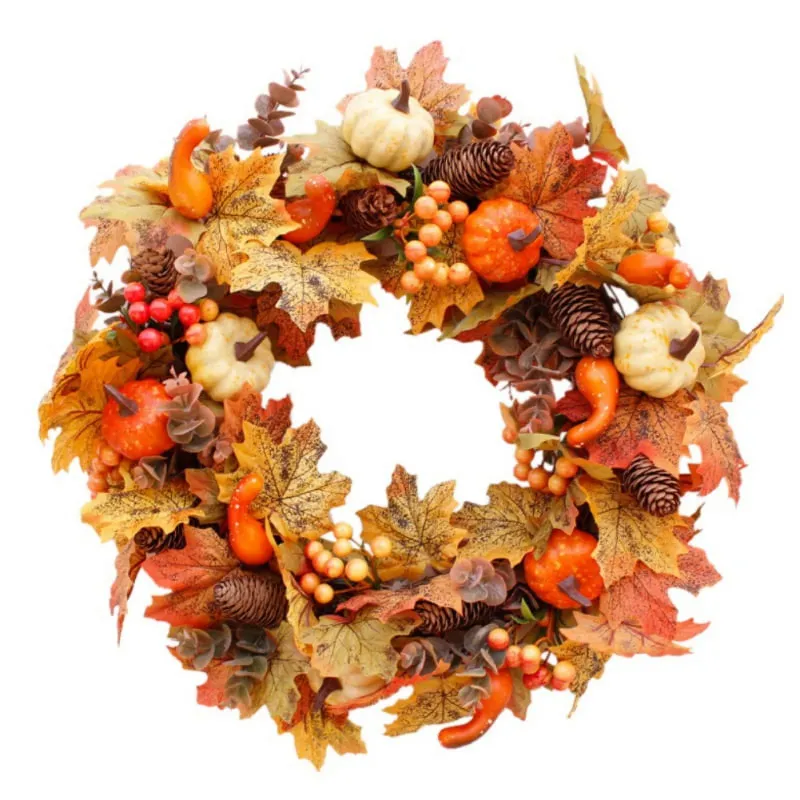 Photo 1 of Artificial Wreath for Front Door Home Wall Fall Decoration Thanksgiving Halloween Harvest Party Supply