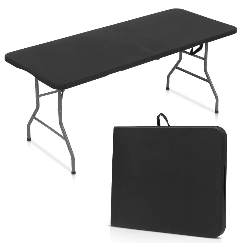 Photo 1 of ALPULON 6Ft Folding Table Plastic Fold in Half Table, Black
