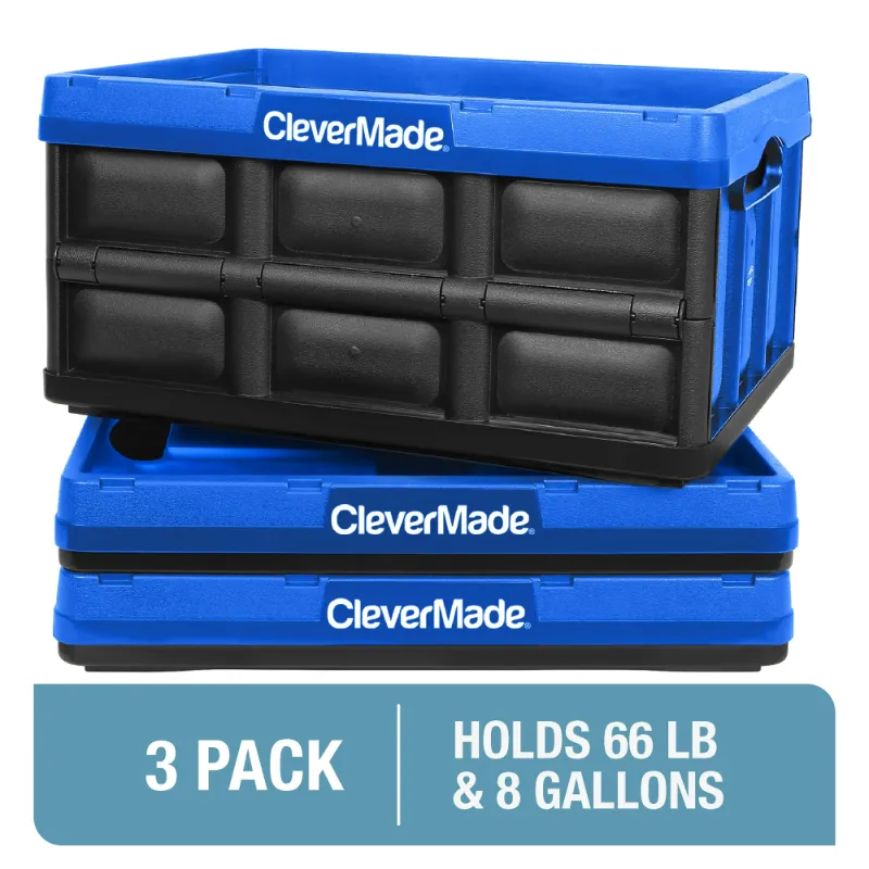 Photo 1 of CleverMade Collapsible Storage Bin, No Lid, 32L Royal Blue, 3 Pack
