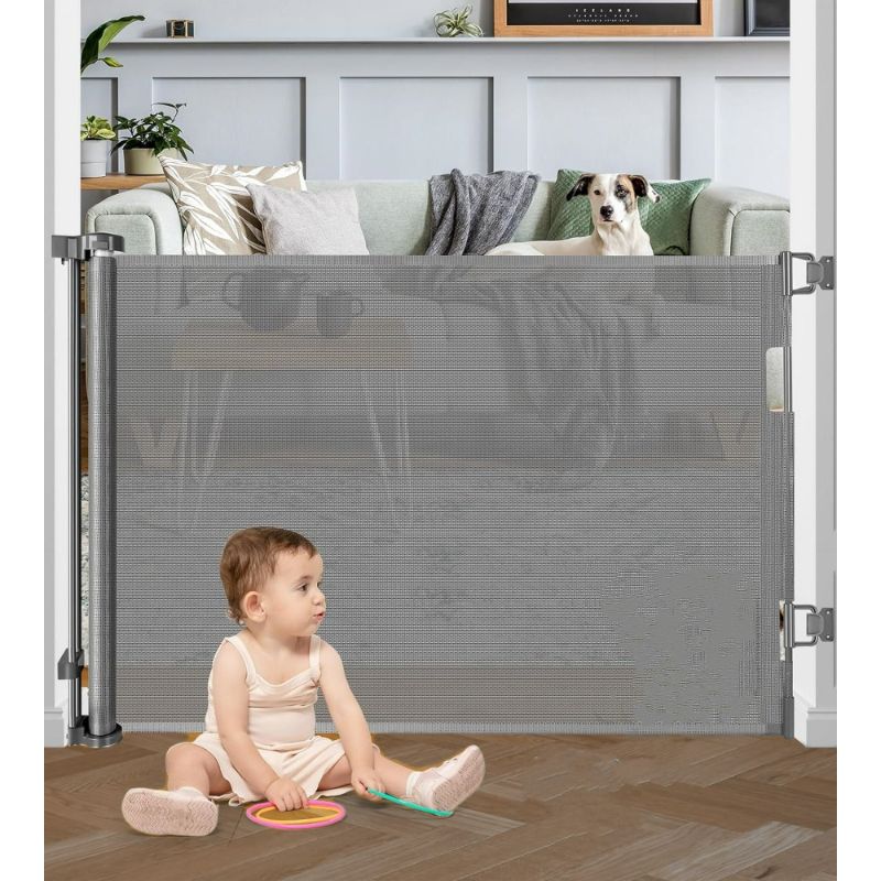 Photo 1 of Baby Gates, Retractable Baby Safety Gate 34" x 55" ABS Retractable Mesh for Doorway,Stair, Gray
