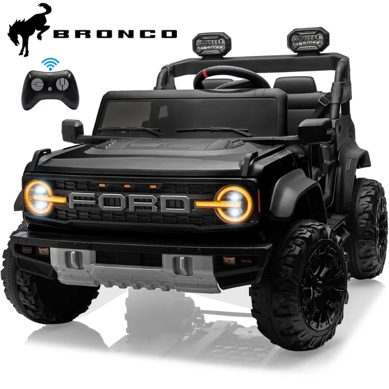 Photo 1 of 24V 2 Seater Ride on Cars, Licensed Ford Bronco Raptor Powered Ride on Toy Truck with Remote Control, Electric Car for Kids 3-8 Gifts with Bluetooth/LED Light/Spring Suspension, 4 Wheelers, Black
