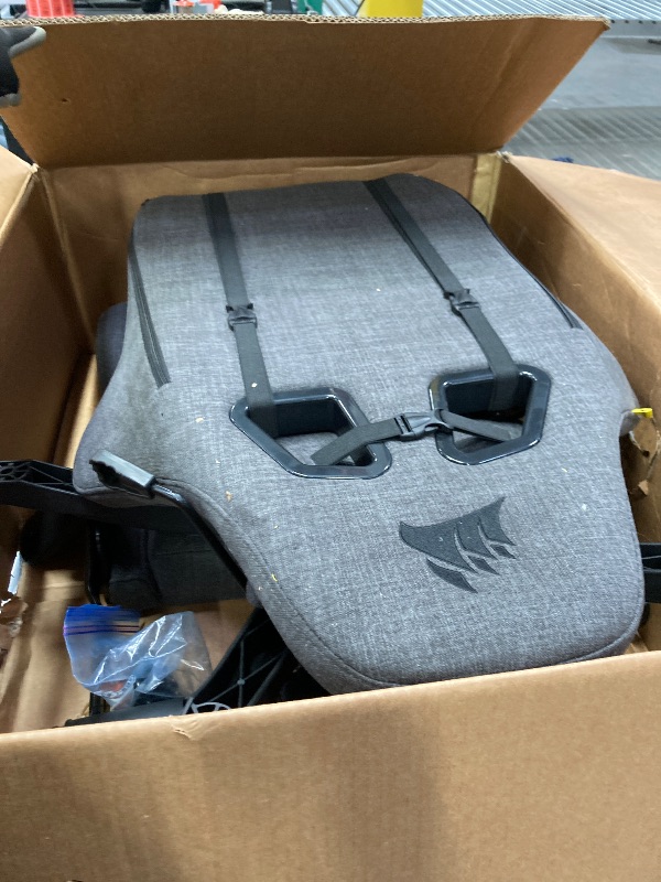 Photo 2 of ****MISSING PARTS****Corsair TC100 Relaxed Gaming Chair - Fabric - Racing-Inspired Design - Lumbar Pillow - Detachable Memory Foam Neck Pillow - Adjustable Seat Height - Adjustable Armrests - Gray and Black