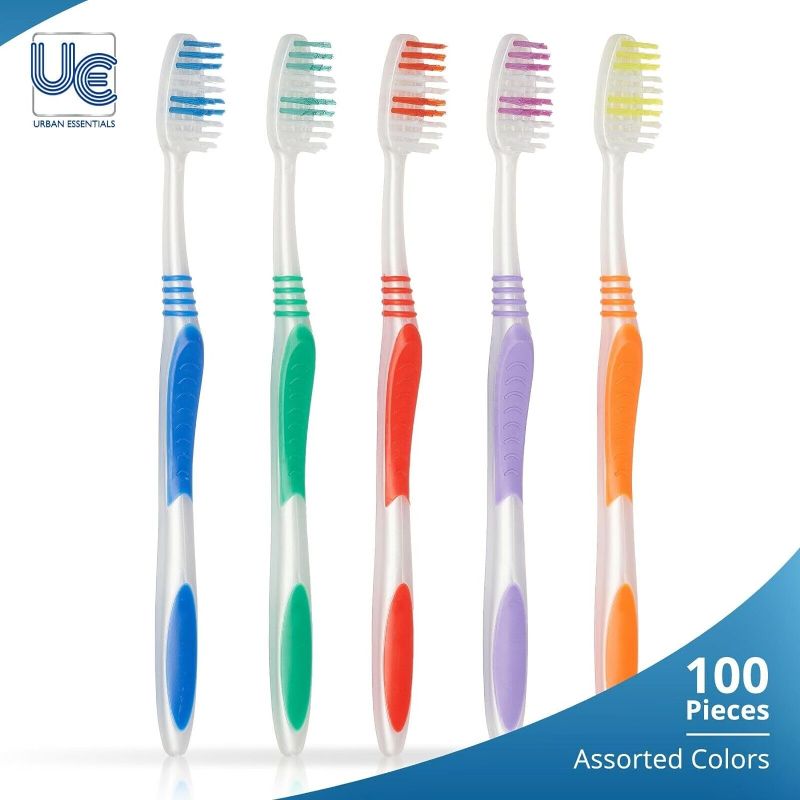 Photo 1 of 
Urban Essentials Bulk Toothbrush Package with Covers | Premium Quality Individually Wrapped Colorful Tooth Brushes | Medium Soft Toothbrush Hygienic Cap for... ***5 TOOTH BRUSHES***