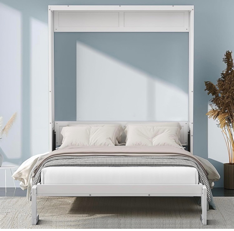 Photo 1 of DNYN Queen Size Murphy Bed with Desk,Wall Bedframe w/Cabinet Design,for Small Space,Bedroom,Guest Room, White