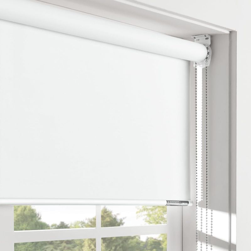 Photo 1 of 100% Blackout Roller Window Shades, Room Darkening Window Blinds with Thermal Insulated Fabric, Corded Roll Pull Down Shades for Home and Office (White)-Width 20", Max Drop Height 72"