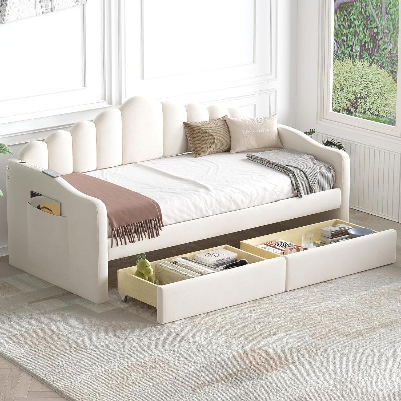 Photo 1 of **see notes**
HomSof Twin Size Upholstered Daybed with 2 Drawers,Velvet Sofabed with USB Charging Ports,No Box-Spring Needed,Beige