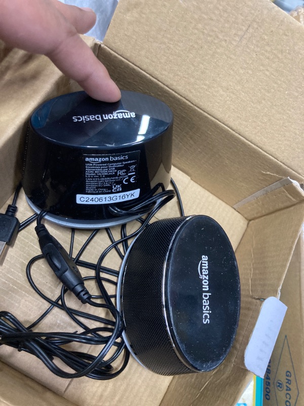 Photo 1 of Amazon Basics Stereo 2.0 Speakers for PC or Laptop, 3.5mm Aux input, USB-Powered, 1 Pair, Black